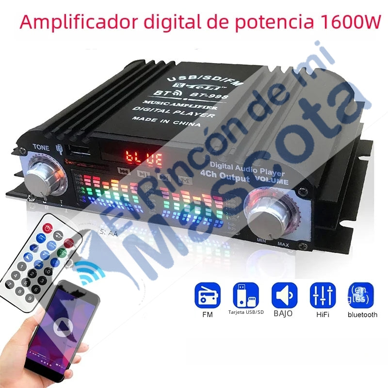 Reproductor amplificador Mp3 Usb SD 4 Salidas. Incluye transformador.