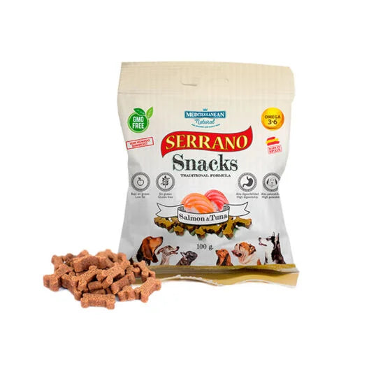 MEDITERRANEAN NATURAL SERRANO GALLETAS SALMÓN Y ATÚN PARA PERROS 0,85 Gr